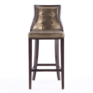 English Elm Fifth Avenue Wood Upholstered Barstool with Walnut Beech Frame, Faux Leather, Foam Padding, Footrest Bronze B365P398069