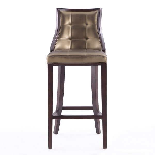 English Elm Fifth Avenue Wood Upholstered Barstool with Walnut Beech Frame, Faux Leather, Foam Padding, Footrest Bronze B365P398069