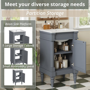 English Elm 18-Inch Modern Bathroom Vanity with Sink Compact Retro Design Durable MDF & Solid Wood Legs Storage-Friendly Gray N710P257401E