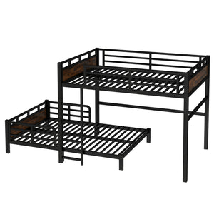 English Elm Full Metal Bunk Bed - Versatile Full-Over-Full Design With Vintage Wood Finish & Safety Fence W1580S00226