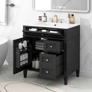 English Elm 30'' Modern Bathroom Vanity With Ceramic Sink, 2 Drawers & Tip-Out Storage For Stylish Organization N710P250194B