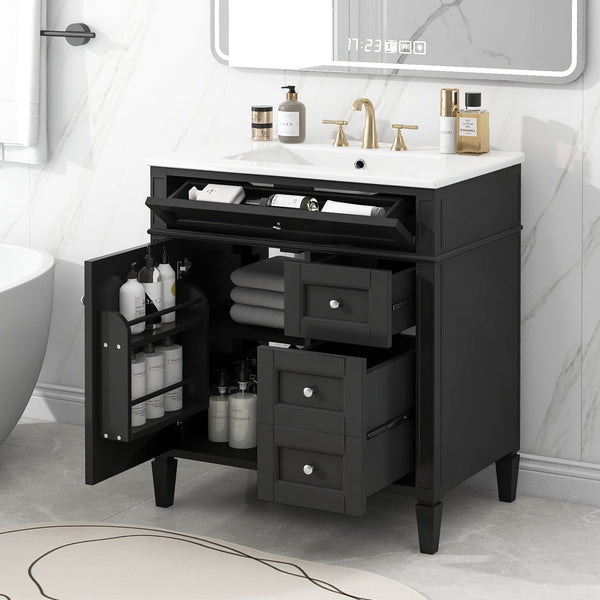 English Elm 30'' Modern Bathroom Vanity With Ceramic Sink, 2 Drawers & Tip-Out Storage For Stylish Organization N710P250194B