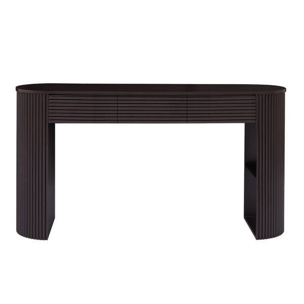 English Elm [video] Retro Fluted Console Table with 3 Drawers Open Niche Mid-century Entryway Espresso N759P283616D