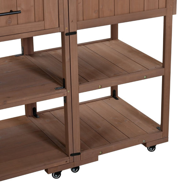 English Elm Topmax Modular Fir Wood Outdoor Kitchen Cart Stainless Steel Prep Station Brown N717P417963D