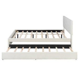 English Elm Queen Linen Upholstered Platform Bed with Brick Textured Headboard and Pull Out Trundle SF000004AAA-1