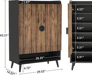 English Elm Rustic Seven Tier Shoe Cabinet with Swing Doors Adjustable Entryway Organizer Black,Rustic Brown T3971P448681