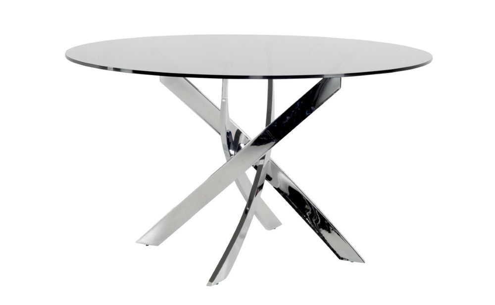 VIG Furniture Pyrite 51" Round Tempered Glass Dining Table With Polished Chrome Sculptural Legs, Seats 4 Modern VGEWF2133AA