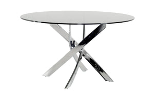 VIG Furniture Pyrite 51" Round Tempered Glass Dining Table With Polished Chrome Sculptural Legs, Seats 4 Modern VGEWF2133AA