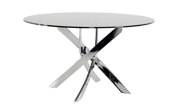 VIG Furniture Pyrite 51" Round Tempered Glass Dining Table With Polished Chrome Sculptural Legs, Seats 4 Modern VGEWF2133AA