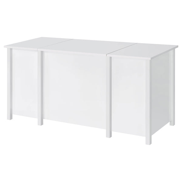English Elm Rayna White High Gloss Lift-Top 60" Office Desk with 4 Easy-Glide Drawers & Brushed Zinc Hardware B062P351422