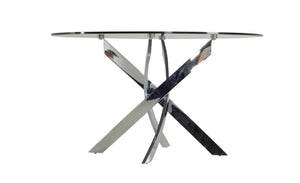 VIG Furniture Pyrite 51" Round Tempered Glass Dining Table With Polished Chrome Sculptural Legs, Seats 4 Modern VGEWF2133AA