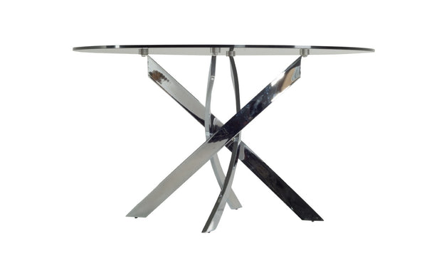 VIG Furniture Pyrite 51" Round Tempered Glass Dining Table With Polished Chrome Sculptural Legs, Seats 4 Modern VGEWF2133AA