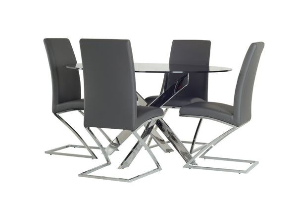 VIG Furniture Pyrite 51" Round Tempered Glass Dining Table With Polished Chrome Sculptural Legs, Seats 4 Modern VGEWF2133AA