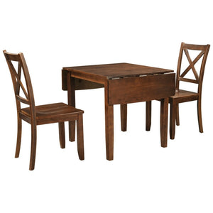 English Elm Topmax Drop Leaf Wood Breakfast Nook Table Set with X Back Chairs for Two Walnut N717S000164D