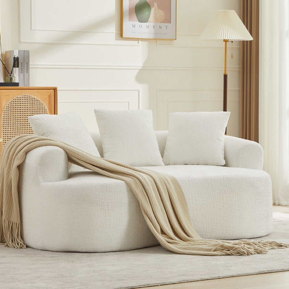 English Elm Curved Chenille Loveseat with Memory Foam Deep Seat and Three Pillows for Compact Living Beige W2915P370964