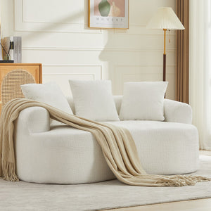 English Elm Curved Chenille Loveseat with Memory Foam Seating and Three Pillows for Compact Spaces Beige W2915P324468