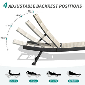 English Elm Patio Aluminum Textilene Chaise Lounge Set of 2 with 5-Position Adjustable Back, Wheels, Stackable W1859P360205