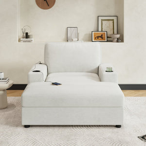 English Elm Christopher Knight Home® - 42.8" Oversized Chaise Lounge with Storage Ottoman, Corduroy Upholstery, USB Port & Cup Holders for Cozy Living Space Beige N765P350851W