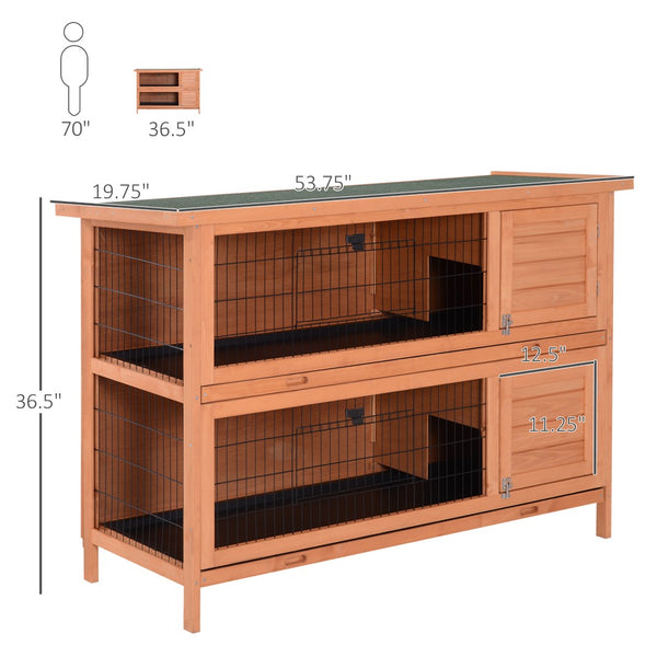 English Elm Rabbit Hutch Two Level Wooden Outdoor Pet Home with Pull Out Trays and Rain Roof T3971P383360