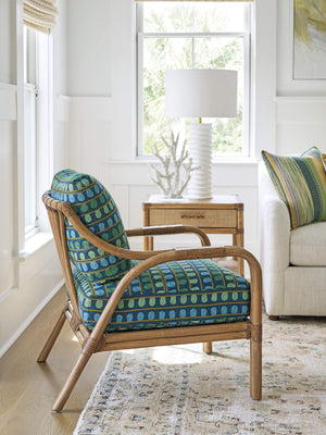 Calatrava Raffia Accent Chair with Brass Hardware and Down Cushion for Coastal Living Spaces