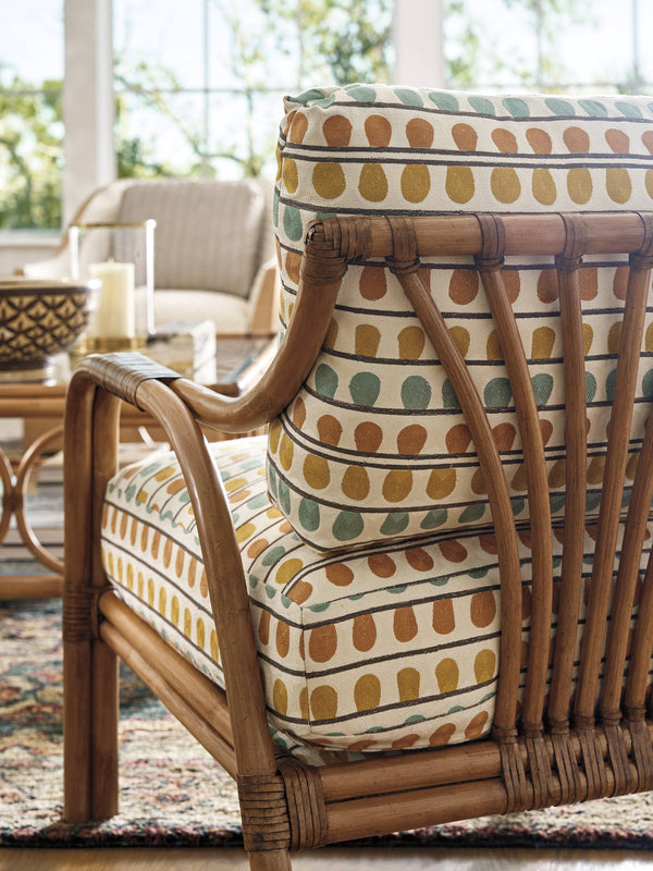 Calatrava Raffia Accent Chair with Brass Hardware and Down Cushion for Coastal Living Spaces