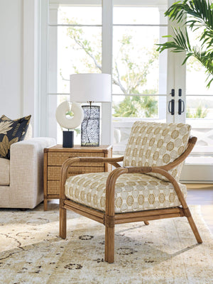Calatrava Raffia Accent Chair with Brass Hardware and Down Cushion for Coastal Living Spaces