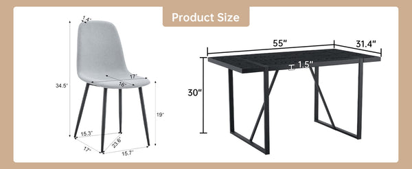 English Elm Table and Chair Set Round Tempered Glass Top with X Base and Four Pu Leather Seats Black,Light Gray W1151S04379