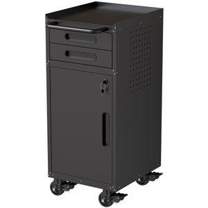 English Elm 34.3" Slim Steel Rolling Cabinet with Locking Door Two Drawers for Garage Workshop T2398P442675