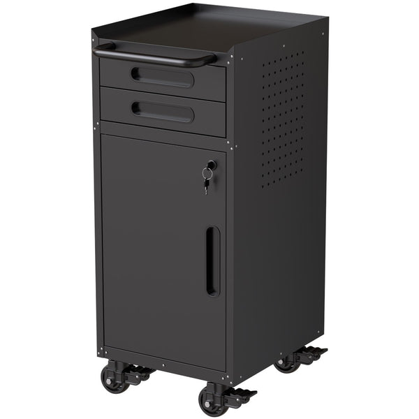 English Elm 34.3" Slim Steel Rolling Cabinet with Locking Door Two Drawers for Garage Workshop T2398P442675