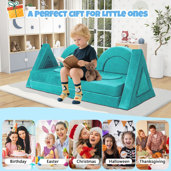 English Elm 14pcs Modular Foam Play Couch Set Convertible Toddler Fort Builder for Playrooms Cyan T5880P493442