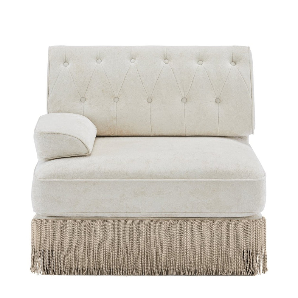 English Elm Sofa Modular Sectional Velvet Button Tufted French Style with Tassel Skirt and Ottoman W714P450804