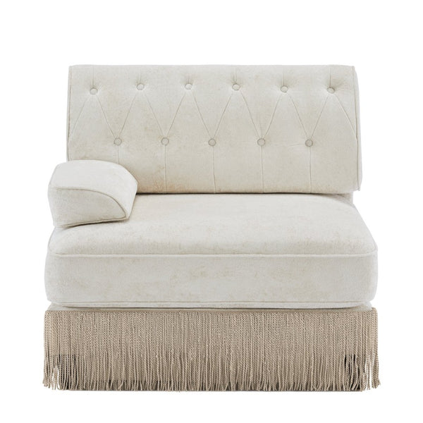 English Elm Sofa Modular Sectional Velvet Button Tufted French Style with Tassel Skirt and Ottoman W714P450804