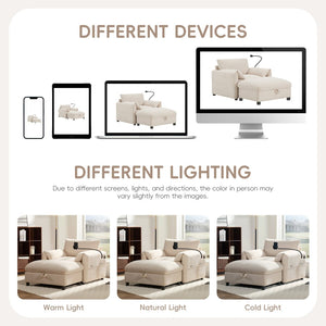 English Elm 37" Oversized Chenille Armchair with Ottoman Usb Charging Pocket Spring Living Room Beige N723P387145A