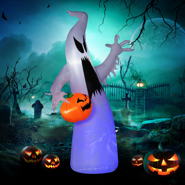 English Elm Homcom 5.9' Inflatable Ghost & Pumpkin Yard Decor - Led Halloween Decoration, Waterproof, Easy Setup! W2225P229471