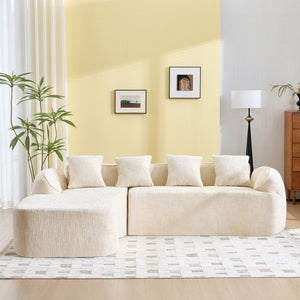 English Elm Beige Chenille L-shaped Sectional Sofa with Chaise Deep Seating and Curved Armrests Beige W3612S00017