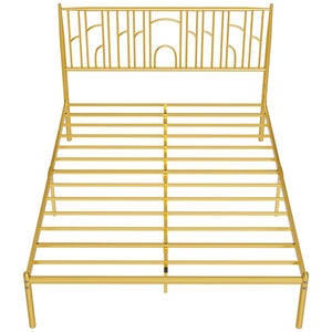 English Elm Queen Upholstered Platform Bed Frame with Wooden Slats, Padded Headboard, Sturdy 800lb Support Gold W2992P233431