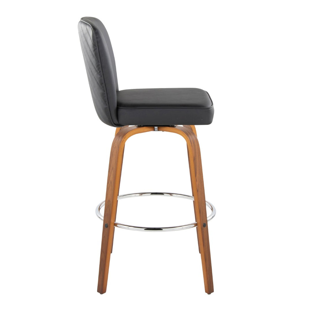 English Elm Fixed-height Swivel Barstools Mid-century Walnut Bentwood Frame Grey Upholstered Set B202S01925