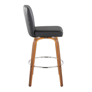 English Elm Fixed-height Swivel Barstools Mid-century Walnut Bentwood Frame Grey Upholstered Set B202S01925