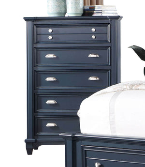 English Elm Transitional Solid Wood Chest with Five Smooth Glide Drawers, Felt-Lined Top, Timeless Design Slate Blue 21 L x 41 W x 59 H B2741P369410