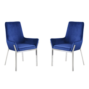 English Elm Set Farmhouse Dining Chairs with X-Back Support and High Back Comfort for Modern Homes, Durable Wood Finish Blue,Silver B016P324715