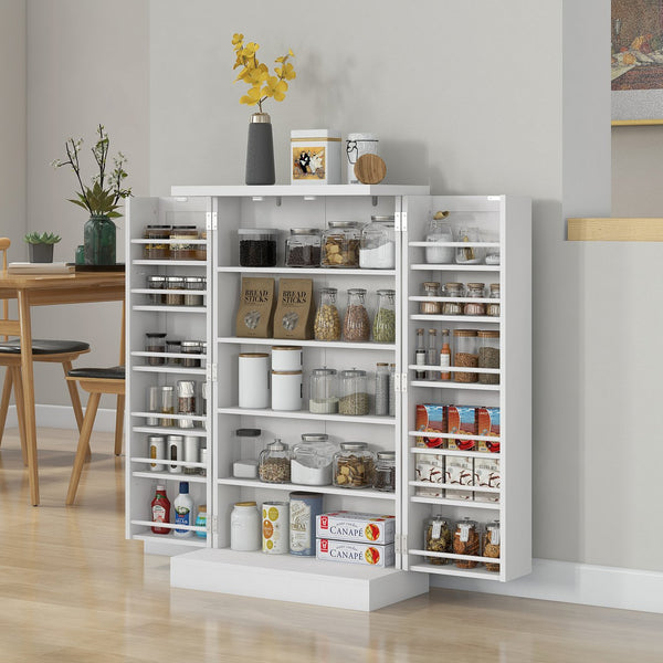 English Elm HOMCOM Freestanding Kitchen Pantry Cabinet with 5-Tier Shelves, 12 Door Racks, Anti-Tip Hardware, Compact Stylish Storage White W2225P200790