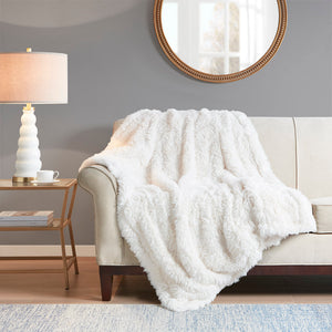 Madison Park Haven Glam/Luxury Faux Fur Throw 50x60" MP50-8240 Ivory