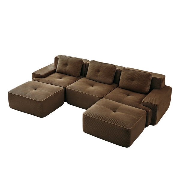 English Elm 117" Modern U-Shaped Modular Sectional Sofa - Luxurious Corduroy, Deep Seats, Movable Ottoman, No Assembly W714S01505