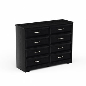 English Elm Modern Elegant Chest of Drawers with Antique Gold Knobs, 8-Drawer Durable Clothes Organizer, Waterproof Finish Black W1668P182256