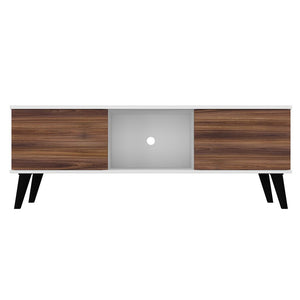 Manhattan Comfort Doyers Mid-Century Modern TV Stand White and Nut Brown 174AMC188