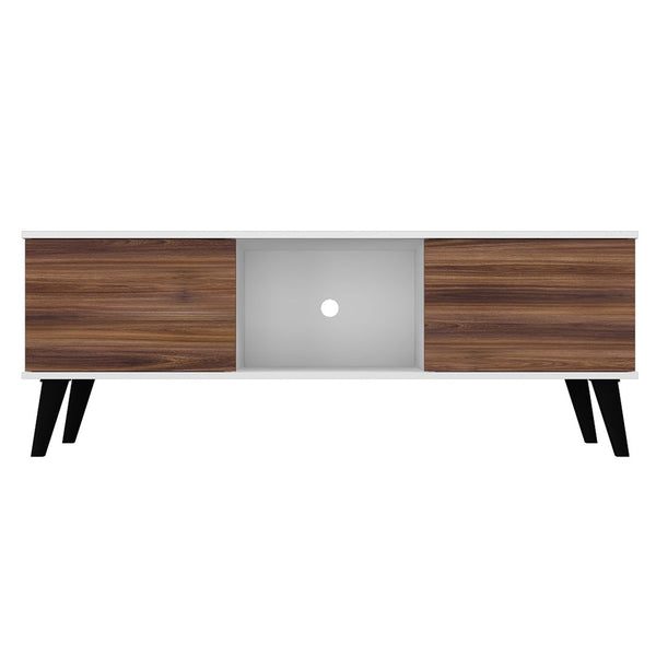 Manhattan Comfort Doyers Mid-Century Modern TV Stand White and Nut Brown 174AMC188
