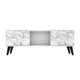 Manhattan Comfort Doyers Mid-Century Modern TV Stand White and Marble Stamp 174AMC208