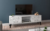 Manhattan Comfort Doyers Mid-Century Modern TV Stand White and Marble Stamp 174AMC208