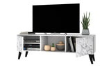 Manhattan Comfort Doyers Mid-Century Modern TV Stand White and Marble Stamp 174AMC208