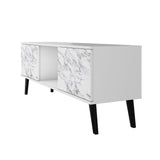 Manhattan Comfort Doyers Mid-Century Modern TV Stand White and Marble Stamp 174AMC208